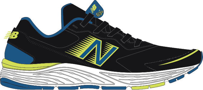 Boys 680v6 in Black, Oxygen Blue &amp; Sulphur Yellow