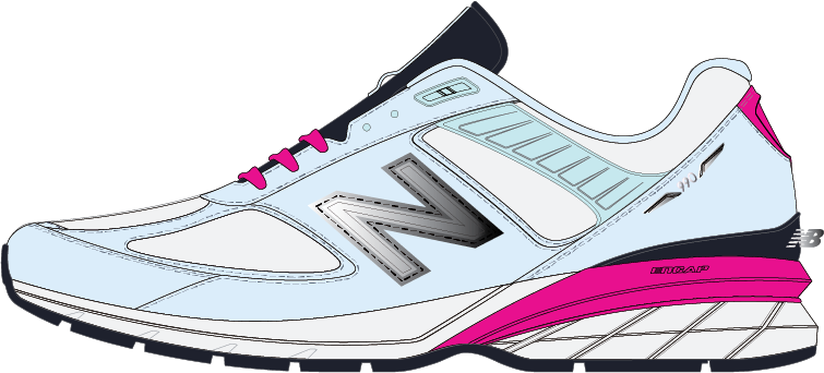 Girls 990v5 in Morningtide, Nimbus Cloud, Eclipse, Pink Glo, Blue Chill, Dark Silver Metallic, &amp; Black Metallic