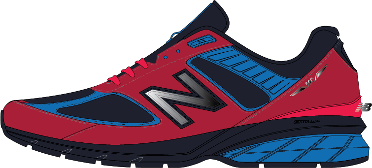Boys 990v5 in Team Red, Eclipse, Laser Blue, Neo Flame &amp; Black Metallic