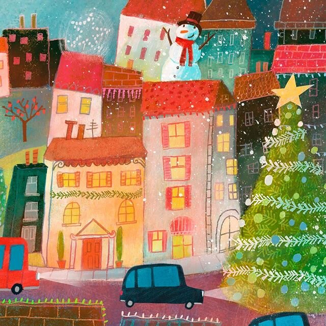 Detail from Santa&rsquo;s Secret.  #cityscape #holidayshopping #childrensbooks #picturebook #christmas #santa #deborahmelmon #illustration #procreate #ipadpro #snowman