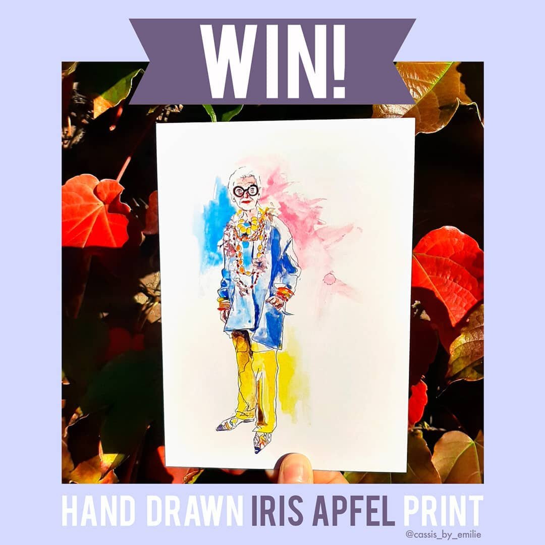 WIN!⁠
I have a limited edition watercolour print of fashion icon #irisapfel that I will send out for FREE to one lucky follower to put a smile on your face 😊 ⁠
⁠
TO ENTER⁠
💜 Follow me @cassis_by_emilie⁠
💜 Tag your friends, or yourself in the comme