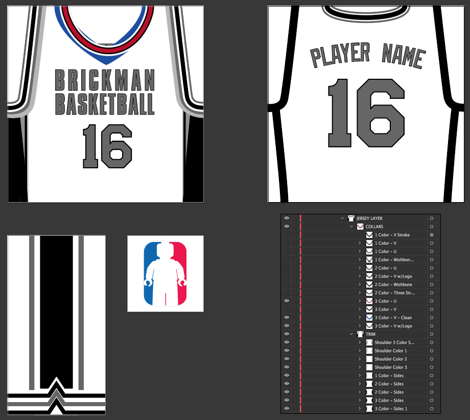 The Jersey toolkit. The 12 collar variations and 9 trim styles are highlighted.