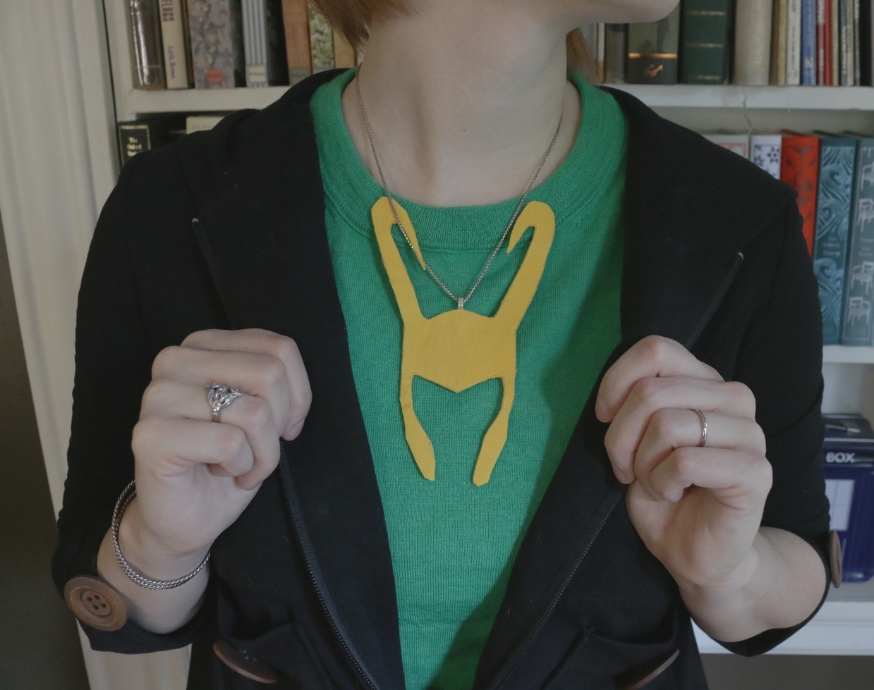 The real piece that easily makes this recognizable as Loki. Tutorial here .