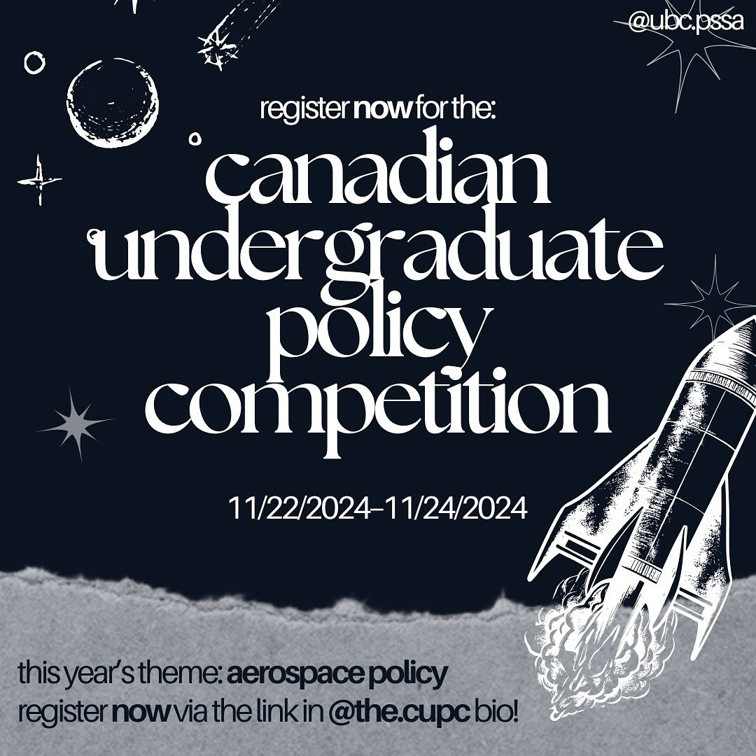 Registration is now open for CUPC 2024! 💫The competition will take place from November 22-24.  Participants will address pressing issues in Canada with briefing notes for a chance  to win $200 CAD and be featured in UBC&rsquo;s Journal of Internatio