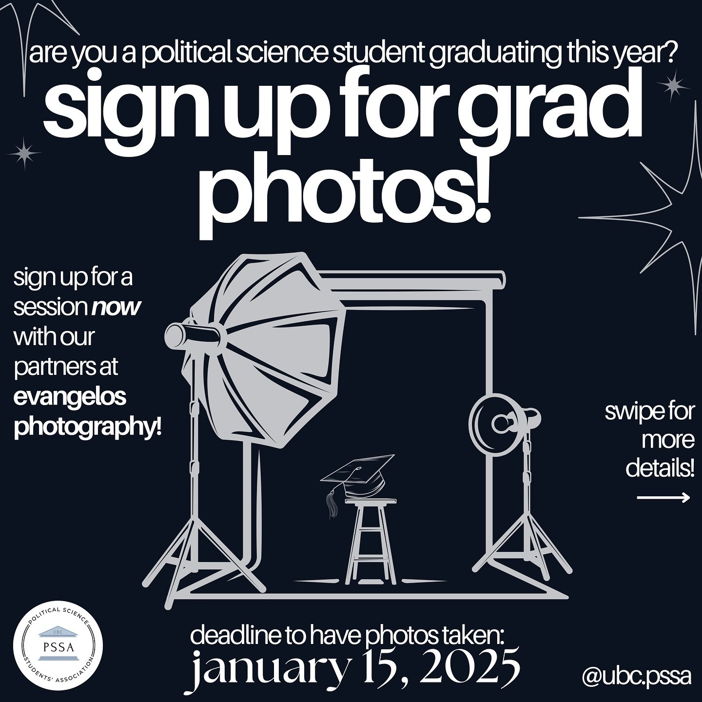 Calling all Poli Sci Grads! 🎓📣

Sign up for Grad Photos with Evangelos Photography now! The deadline to have graduation photographs taken is January 15th for both November and May graduates. Swipe for more details 📸