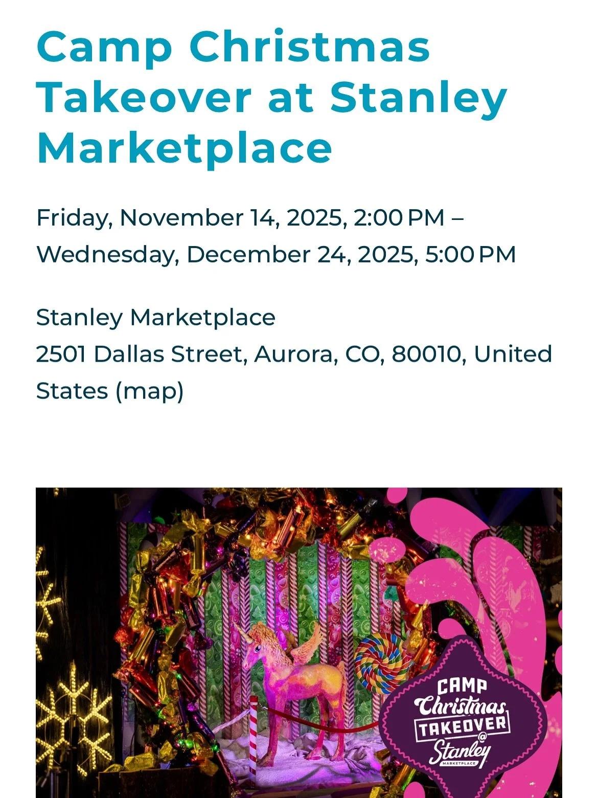We can finally announce! Camp Christmas lives! Back in Denver! 

https://www.stanleymarketplace.com/all-events/camp-christmas