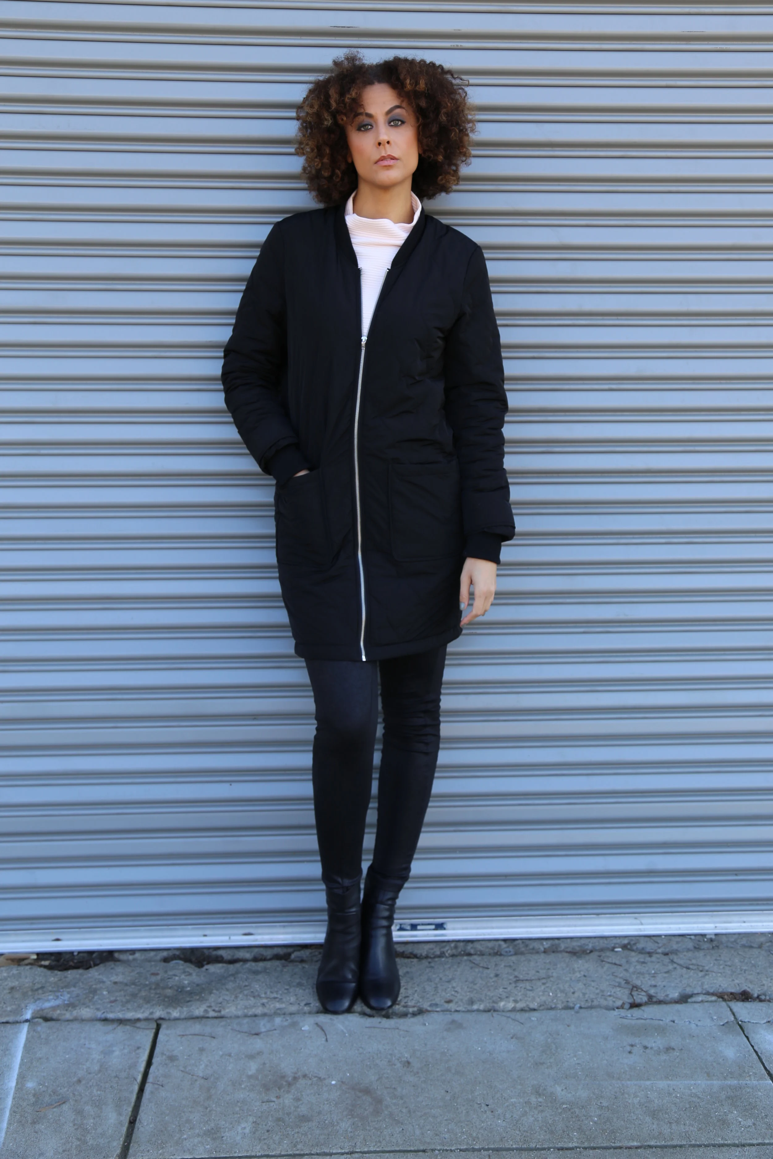 Tall Quilted Bomber Jacket , Ottoman Rib Sweat Top and boots ( similar here ) - Long Tall Sally / Leather Look Smoothing Tall Legging - Tall Girls UK Photo Credit: Lakeela Smith