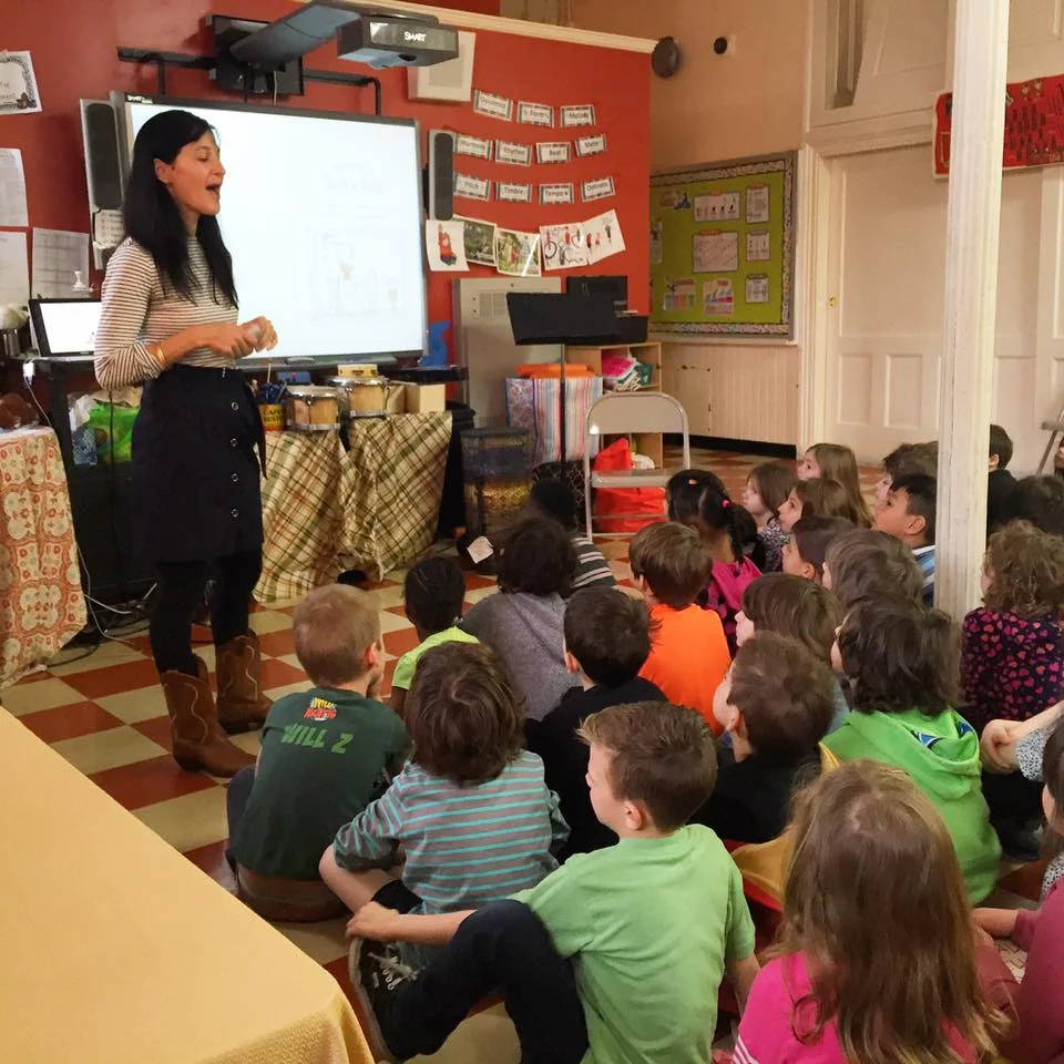 With first graders at PS 39 in Brooklyn 