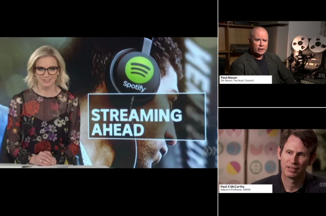 Interviewed by ABC TV in report by Johanna Nicholson on the growth and ongoing success of Spotify in Australia, Europe and now the US.