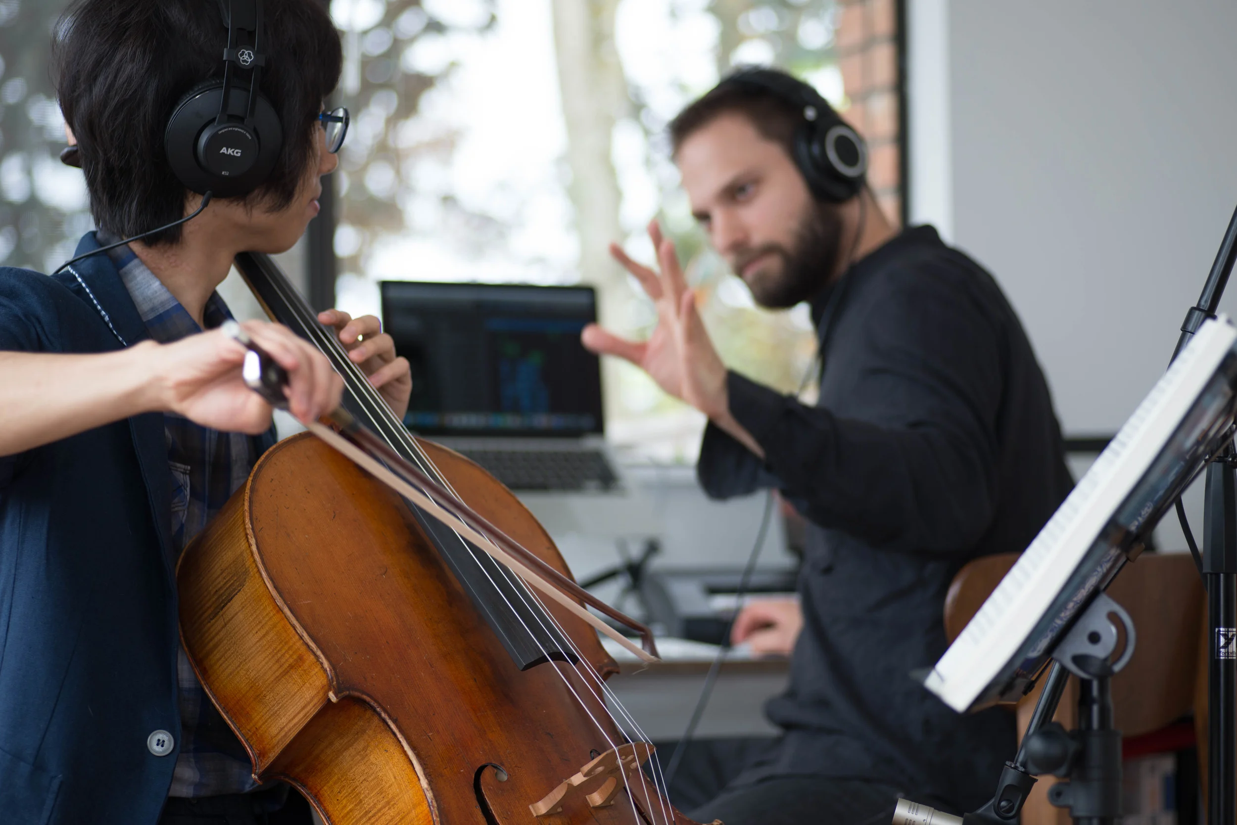 Luke Kim on cello provided important string parts for the 'Promising Practices' score. 