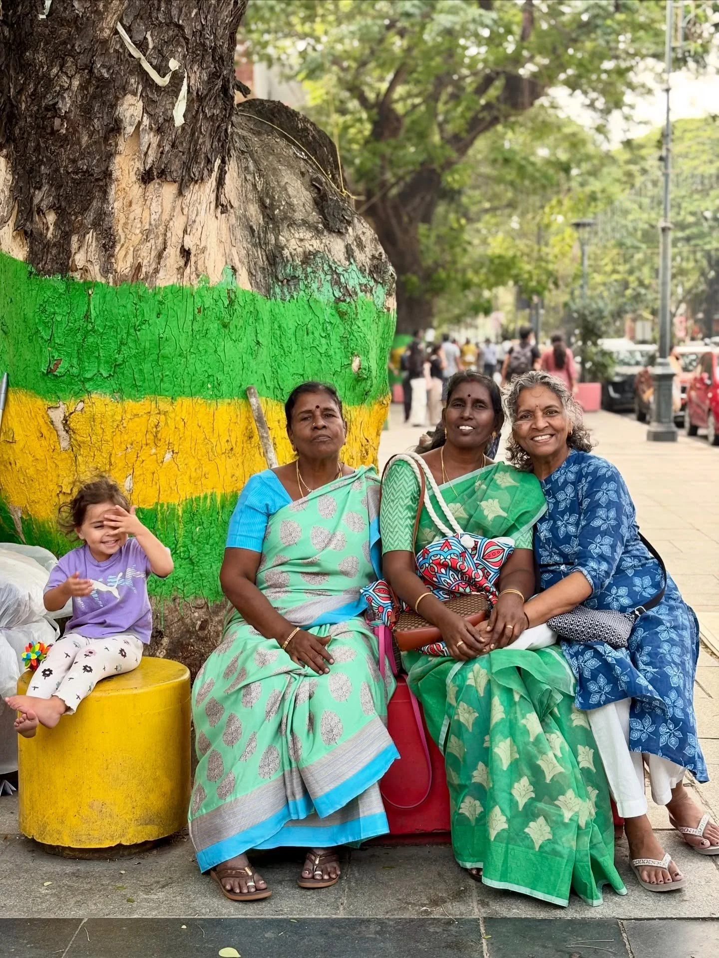 These are my girls. My amma, her sisters, and our wild barefoot baby, Aramara, dancing in the streets of Chennai and making friends everywhere she goes. 💛