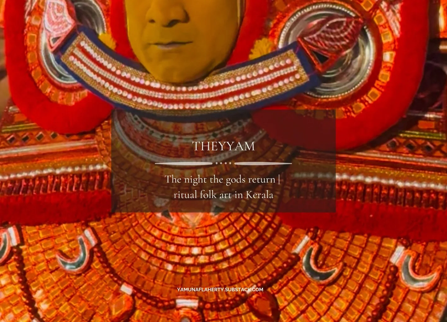 ஃ In my latest piece on The Long Road Home, I step into a temple courtyard in North Kerala to witness Theyyam &mdash; a ritual where gods are not worshipped from afar but embodied in flesh and fire. Through drumbeat, oil lamps, red earth, and painted