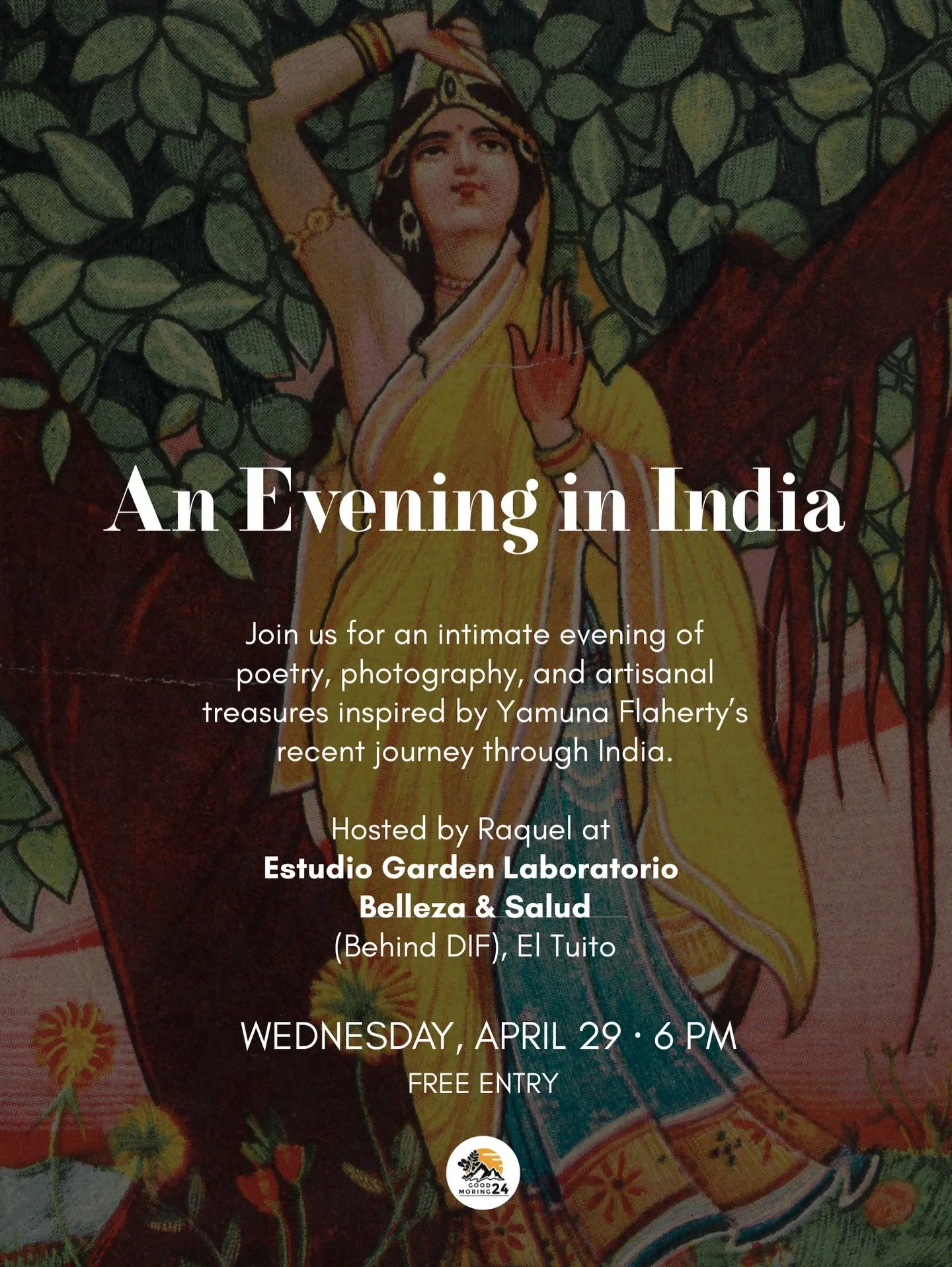 Dear friends of El Tuito and surrounding communities,⁣
⁣
I&rsquo;m delighted to invite you to 𝘈𝘯 𝘌𝘷𝘦𝘯𝘪𝘯𝘨 𝘪𝘯 𝘐𝘯𝘥𝘪𝘢 &mdash; a free cultural gathering celebrating poetry, travel, and artistry.⁣
⁣
Join me for a reading from my debut colle