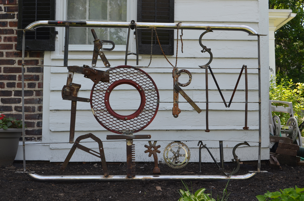 The finished sign announcing Transformations Gallery at the Old Franklin Schoolhouse (491 Middlesex Ave) in Metuchen, NJ. Completed June 1, 2016.