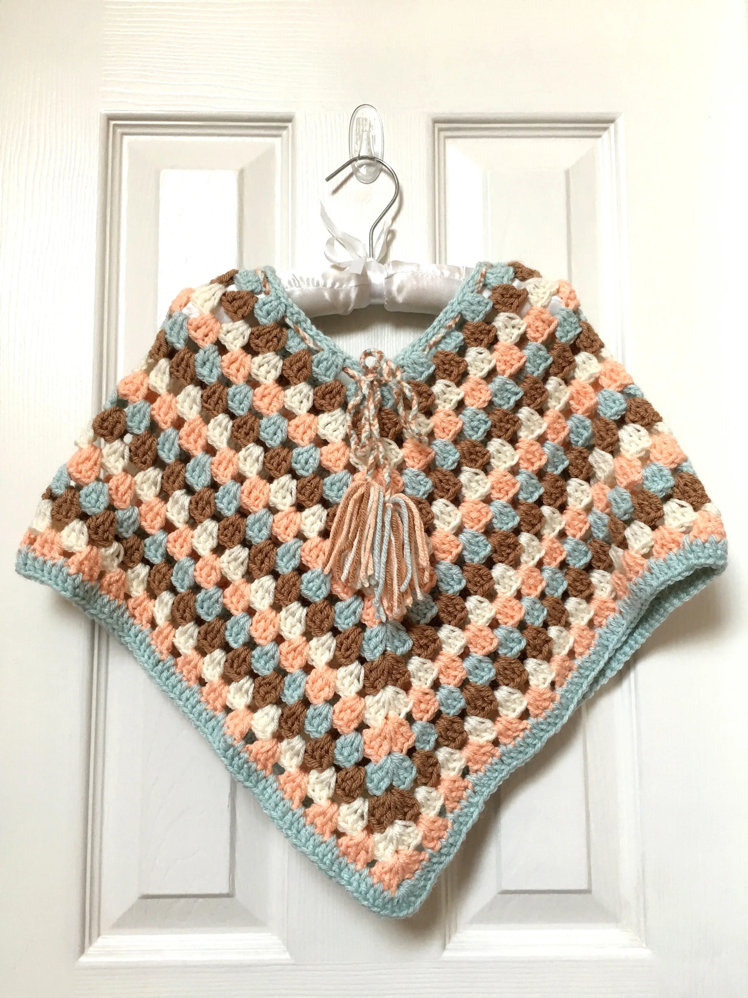  Girls Brown Blue Peach Poncho 