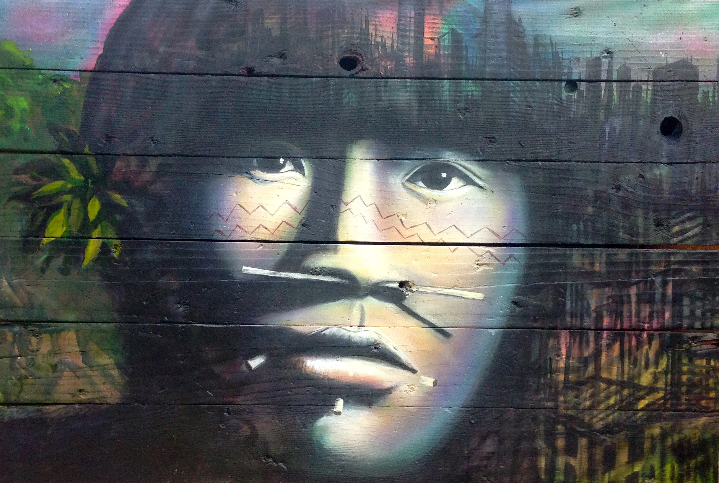 'Vanishing people' Acrylic and Aerosol on wood 32'x48'