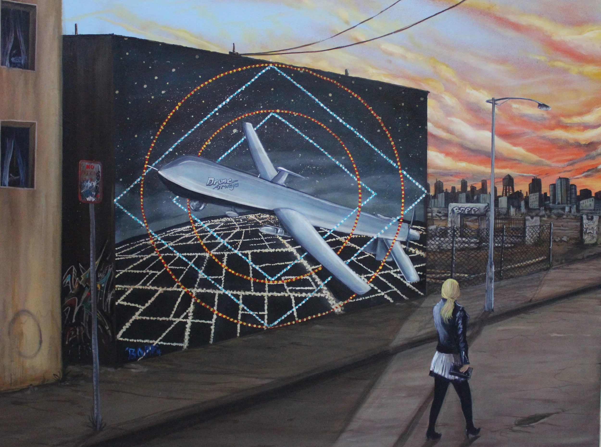 'Drone Airlines' Acrylic and Aerosol on canvas 30'x40'