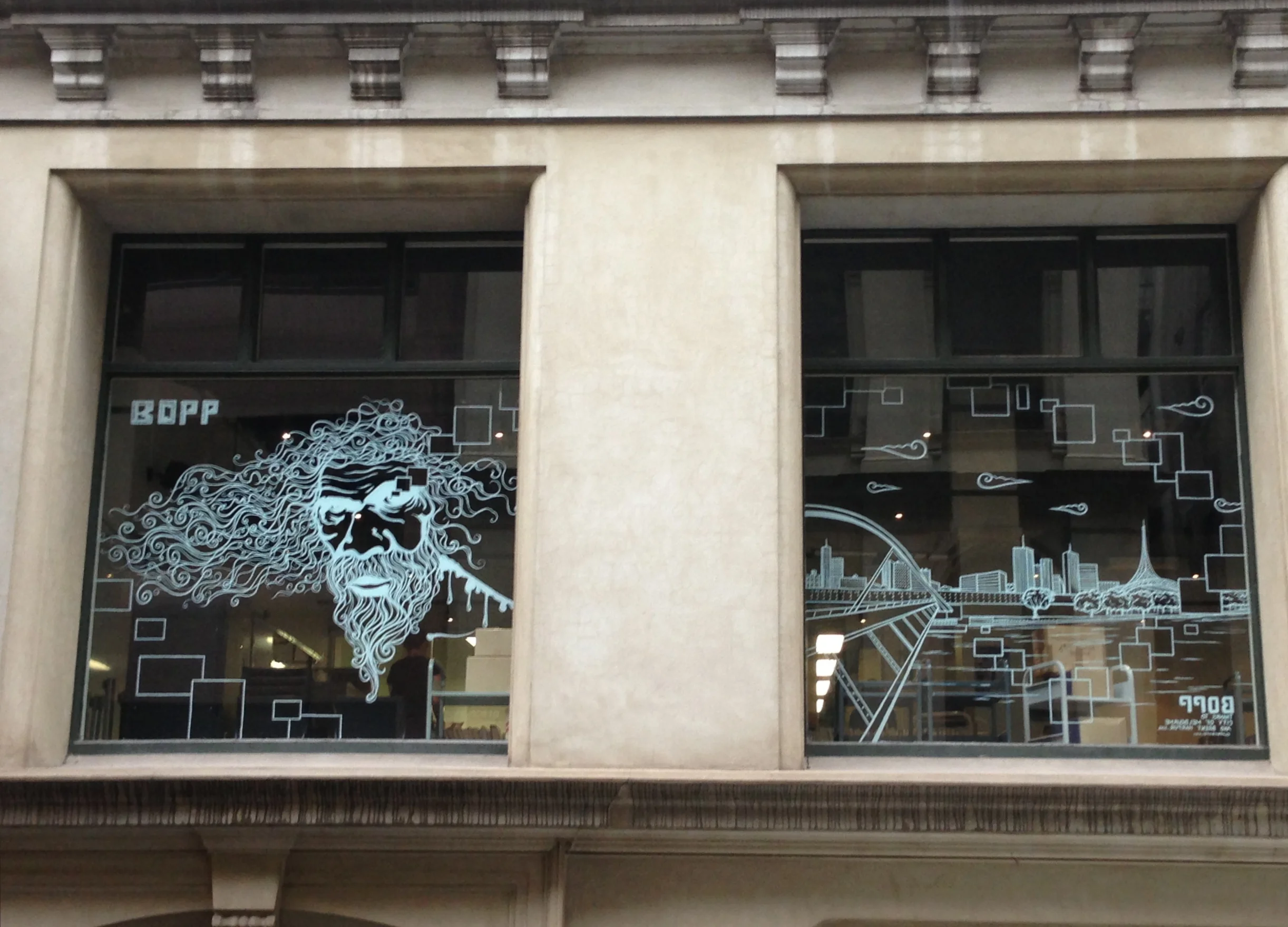 'View points' acrylic on glass 9'x20' Melbourne, Australia