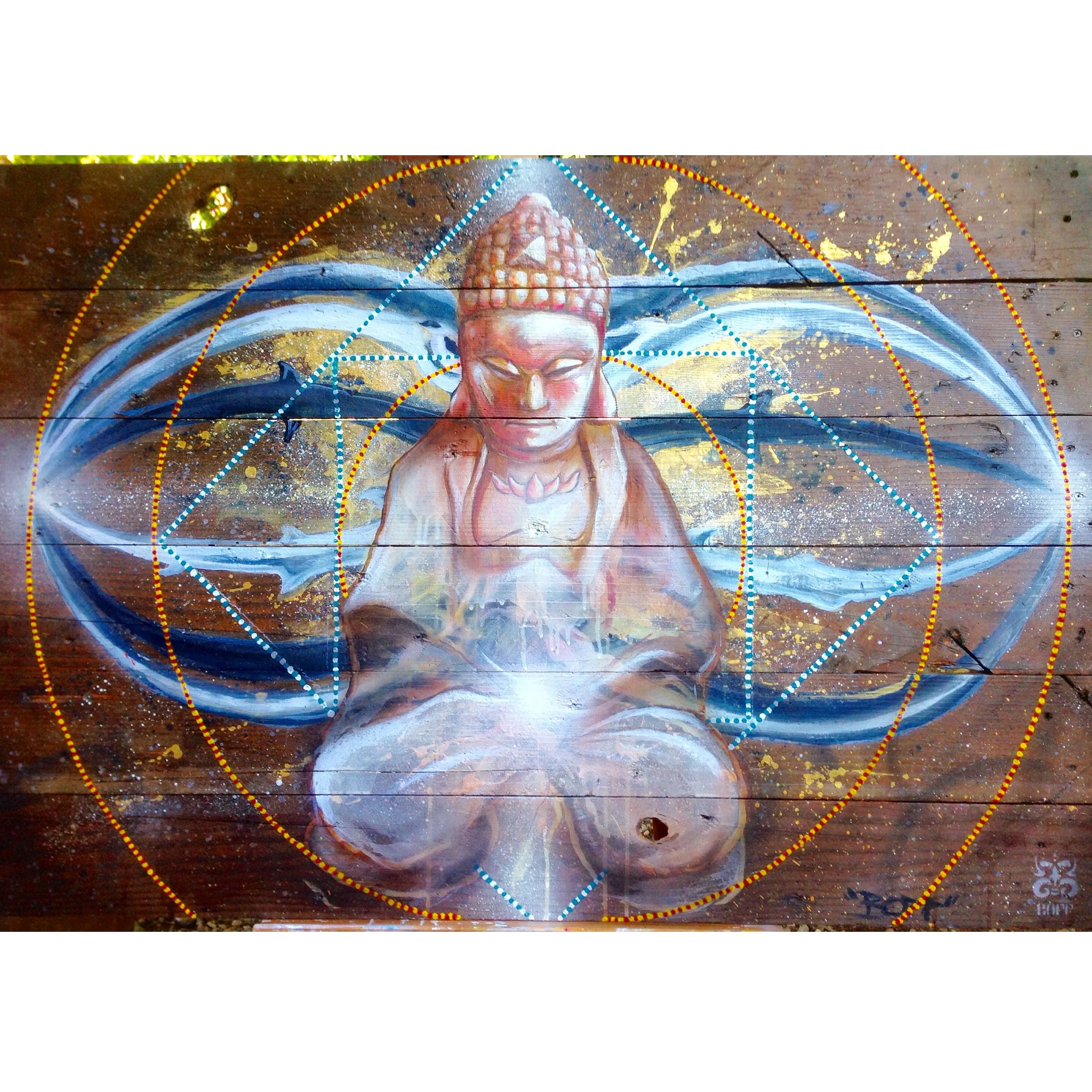 'Buddha' Acrylicand aerosol on wood 32''x48''