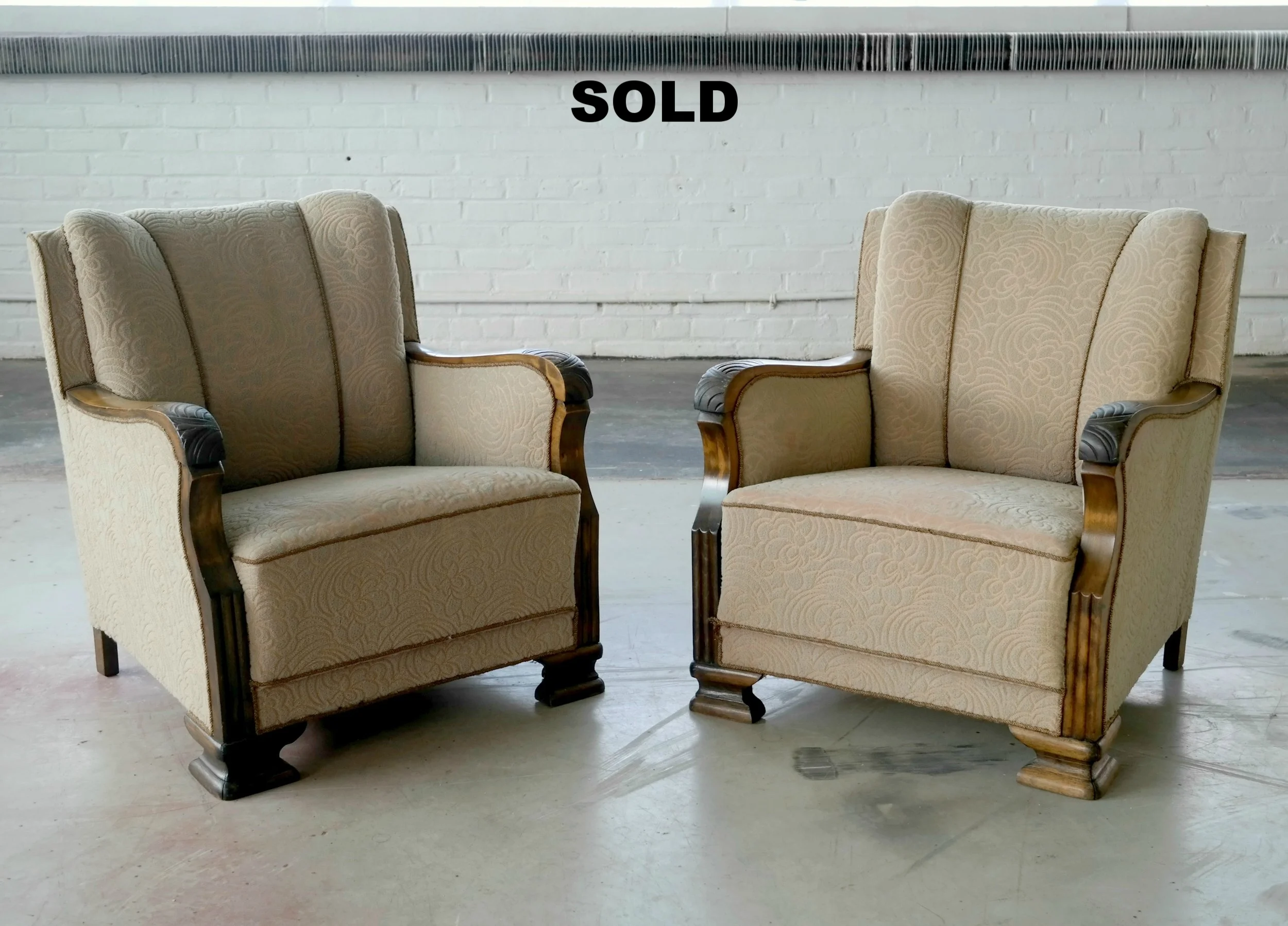 SOLD  1930's Pair of Danish Large Sized Club Chairs