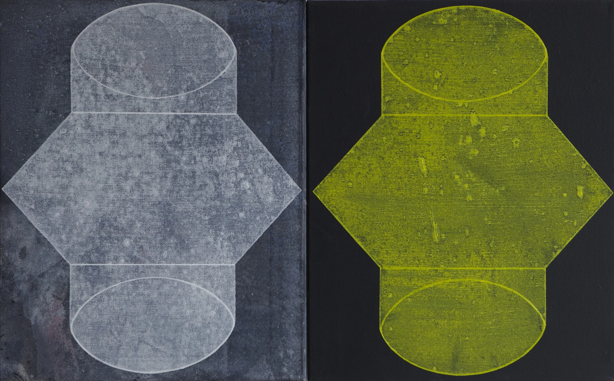 one and the other 2015. o il, canvas. 2 panels. 20 x 32 inches