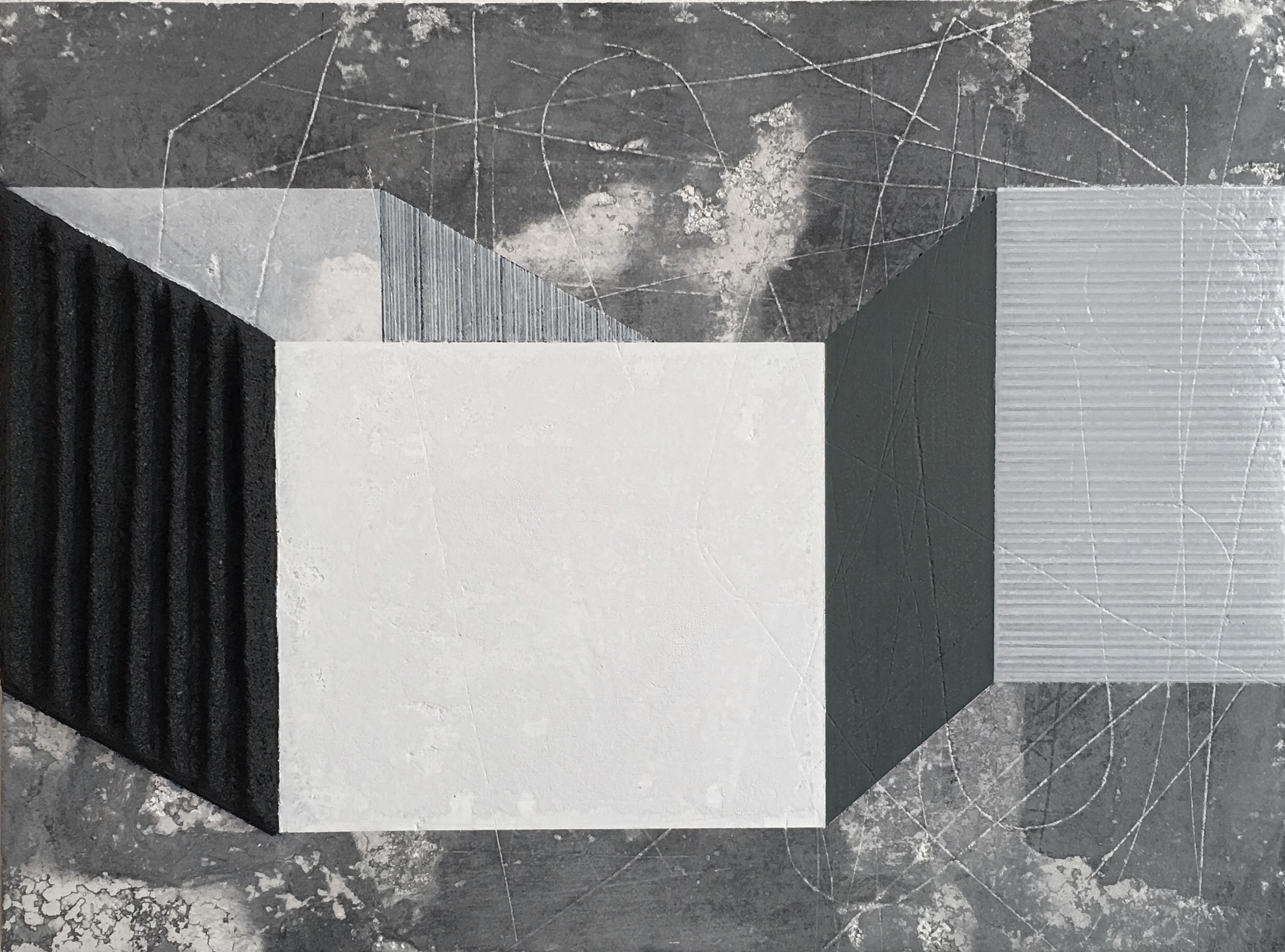 composition 2017. oil, acrylic, marble dust, wood. 12 x 16 inches