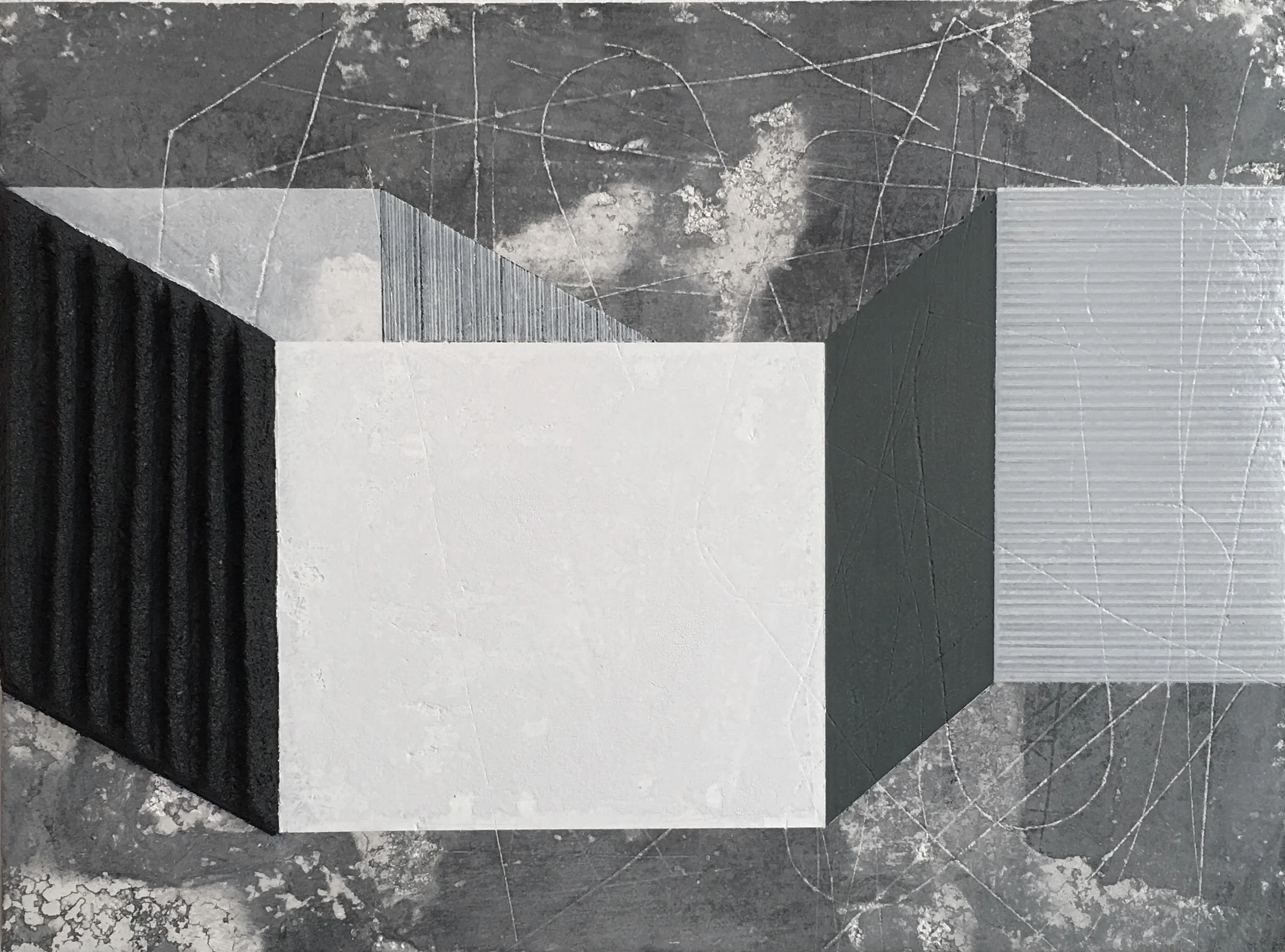 composition 2017. oil, acrylic, marble dust, wood. 12 x 16 inches
