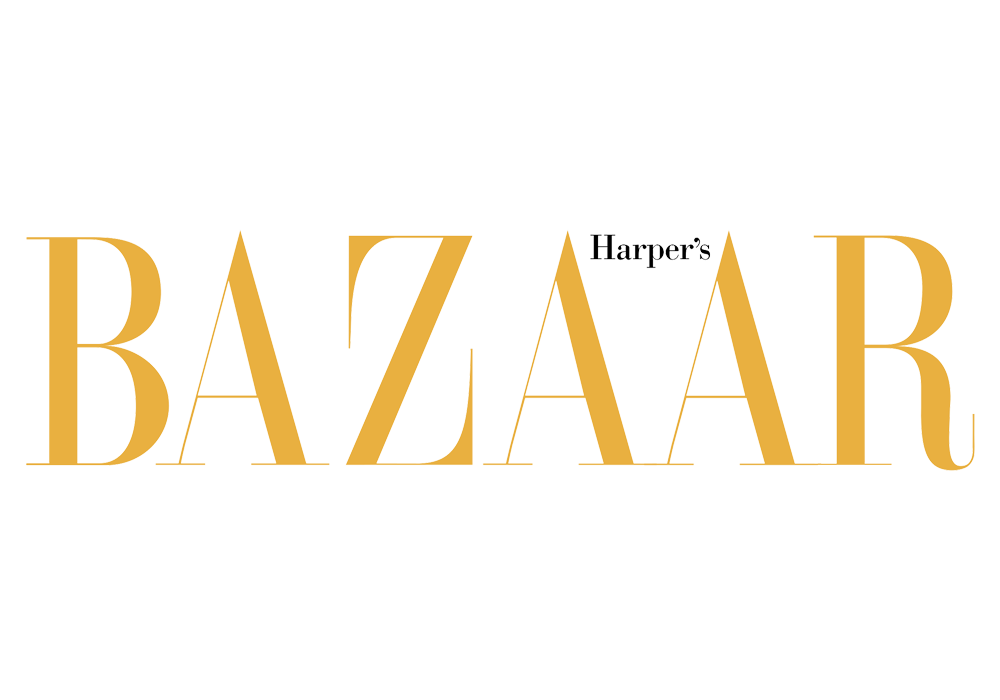 Harper's Bazaar logo in gold letters on a black background.