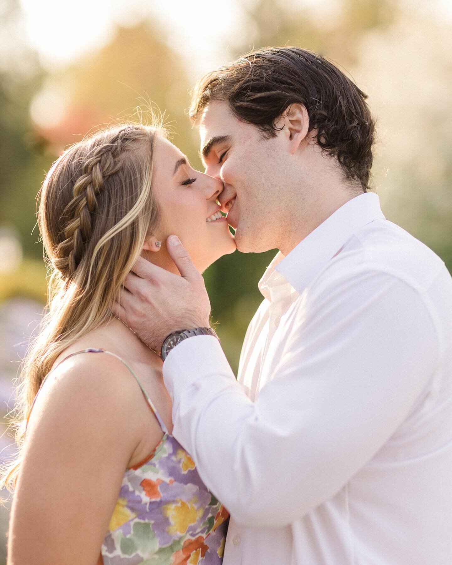 Carly + Dante | A sunset lakeside engagement session for these two 😍 Carly was originally planning for fall and I'm so happy we waited til spring. They became engaged at a botanical garden so I love that we were able to shoot amongst all the spring 