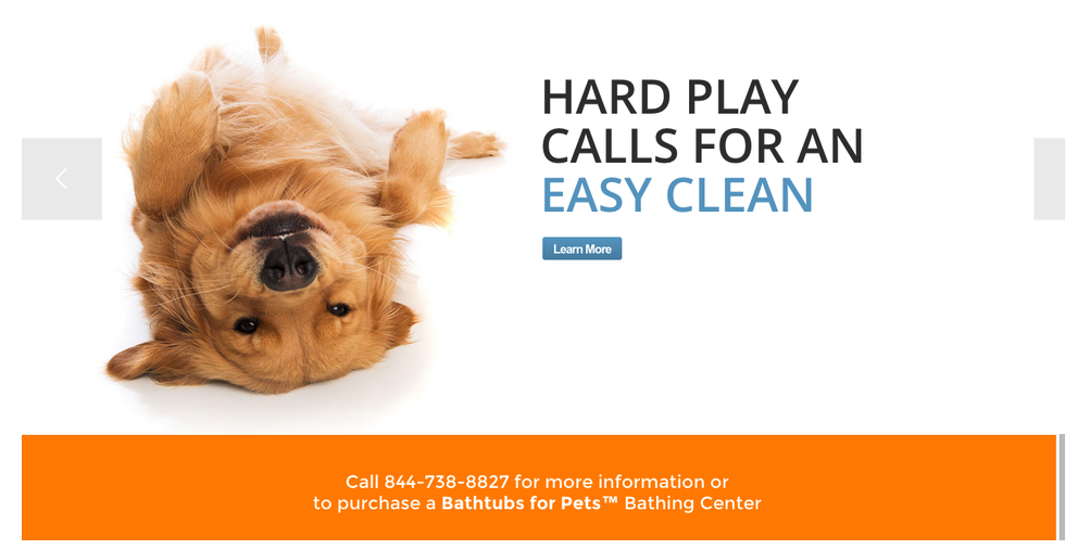 Homepage for Bathtubs for Pets.