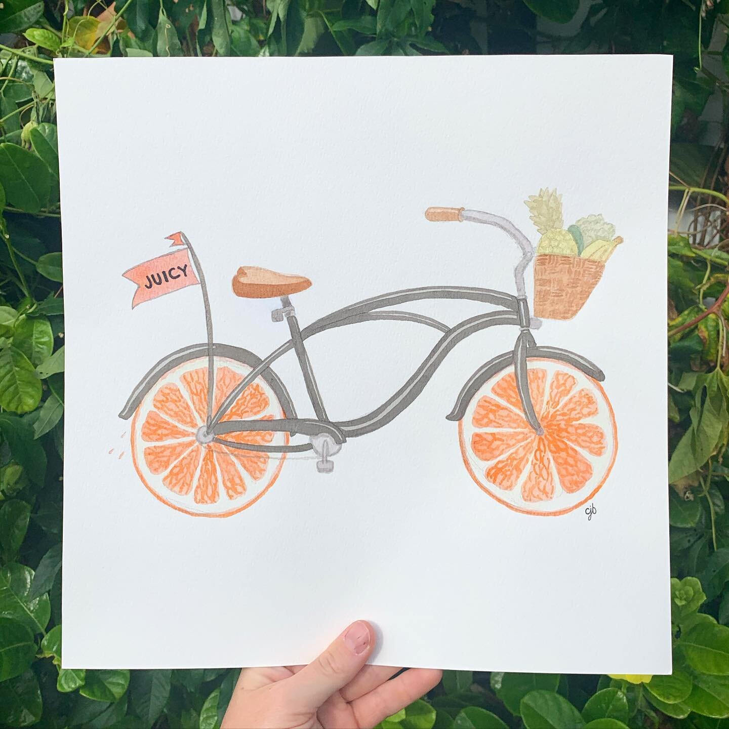Sweet little bikey bike for @juicystaug 🚲🍊
.
.
.
.
.
#cjinwonderland #carolinejbrown #bike #orange #fruit #biking #bicycle #beachcruiser #juicy #juicysta #watercolor #illustration #illustrator