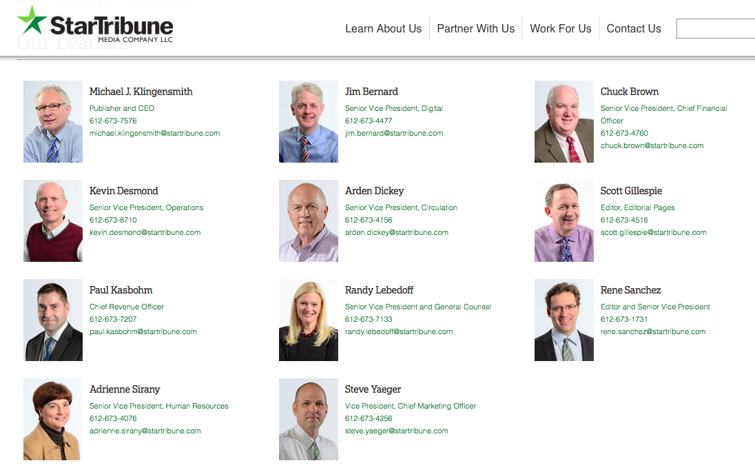 I knew the StarTribune leadership would be White, but this page was shocking
