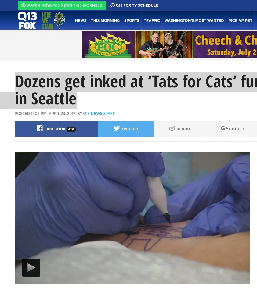 Q13 FOX NEWS: Dozens get inked at ‘Tats for Cats’ fundraiser in Seattle Benefitting Frankie's Friends