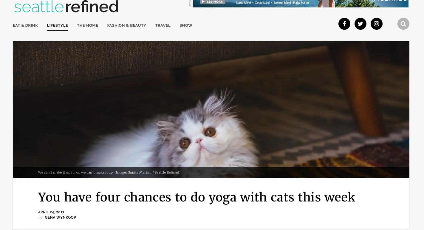 SEATTLE REFINED: You have four chances to do yoga with cats this week!