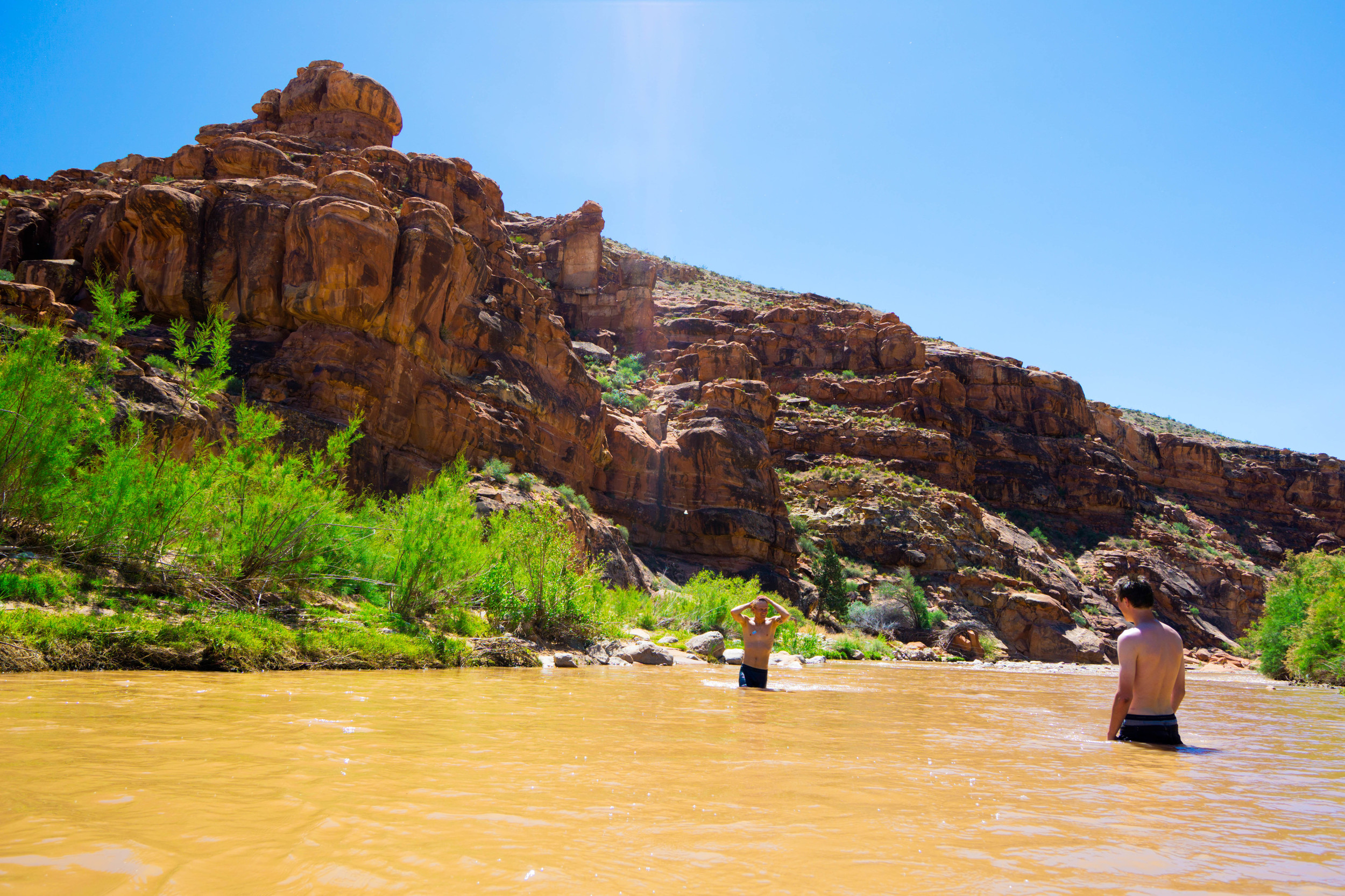 Cooling off in the river after breakfast