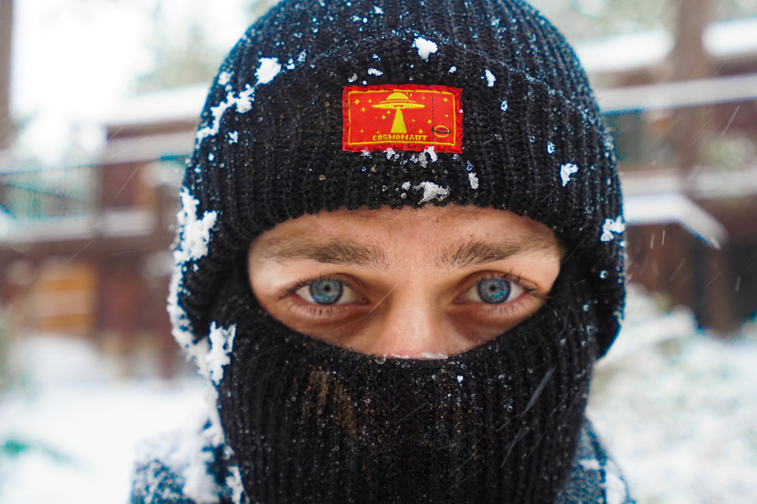 Mountain Man. The "UFO" beanie coupled with the "UFO" face warmer was an equal match for this wintery world.