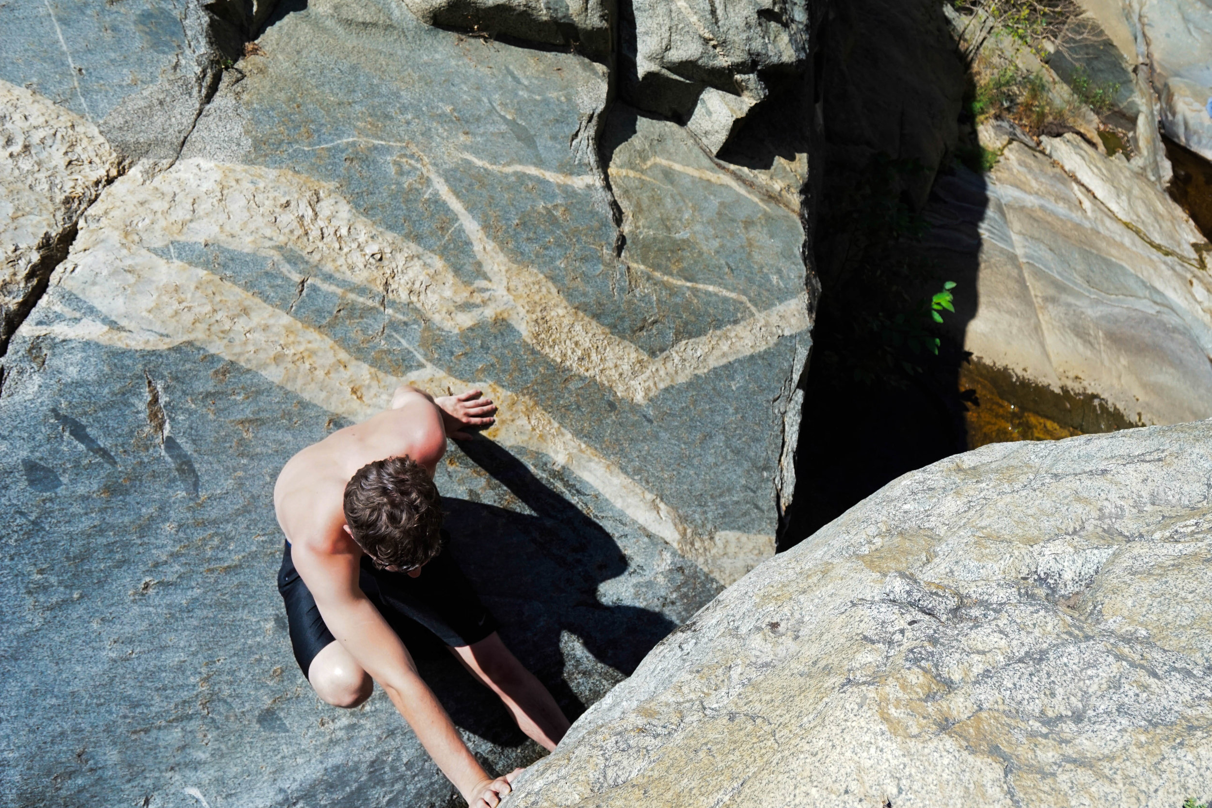 Granite streaks color the walls along our climb.