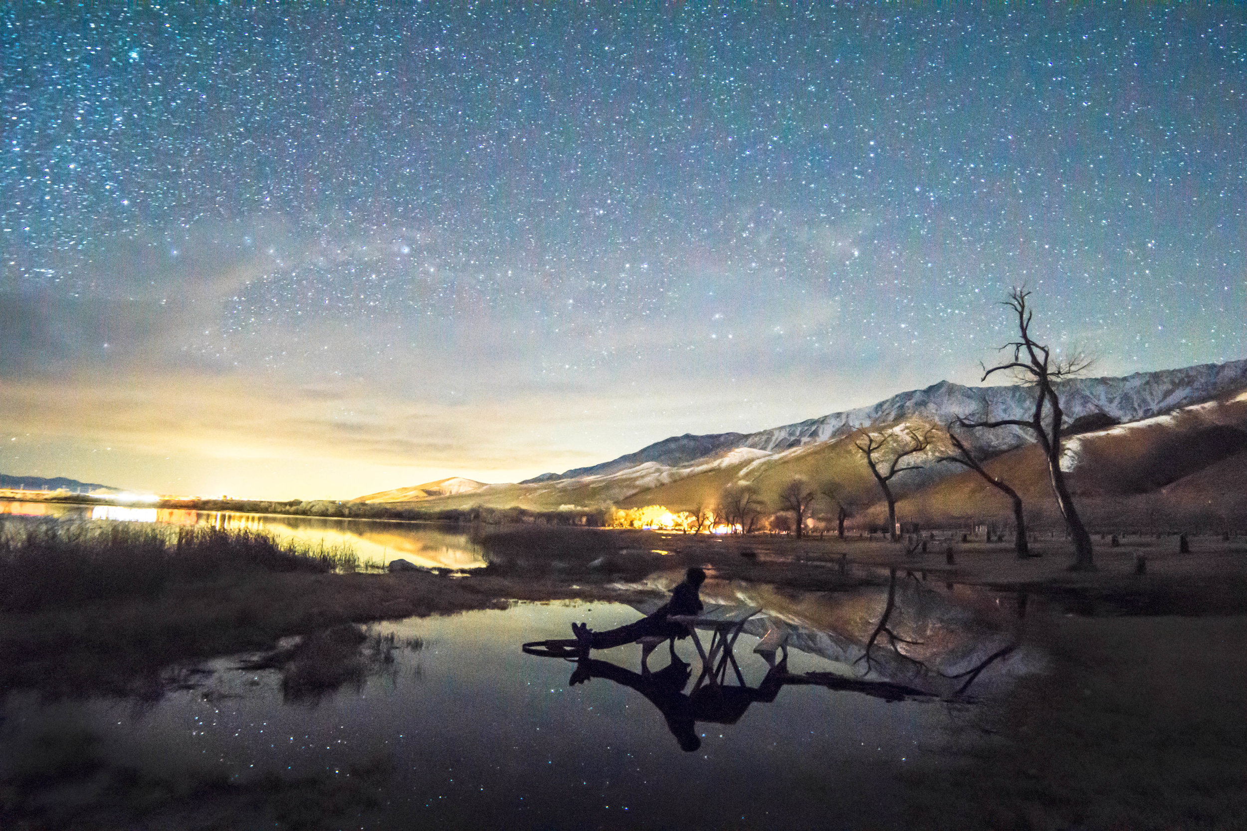 Now out of firewood, we set our sites to stargazing amid the mesmerizing reflections of the flood pond.
