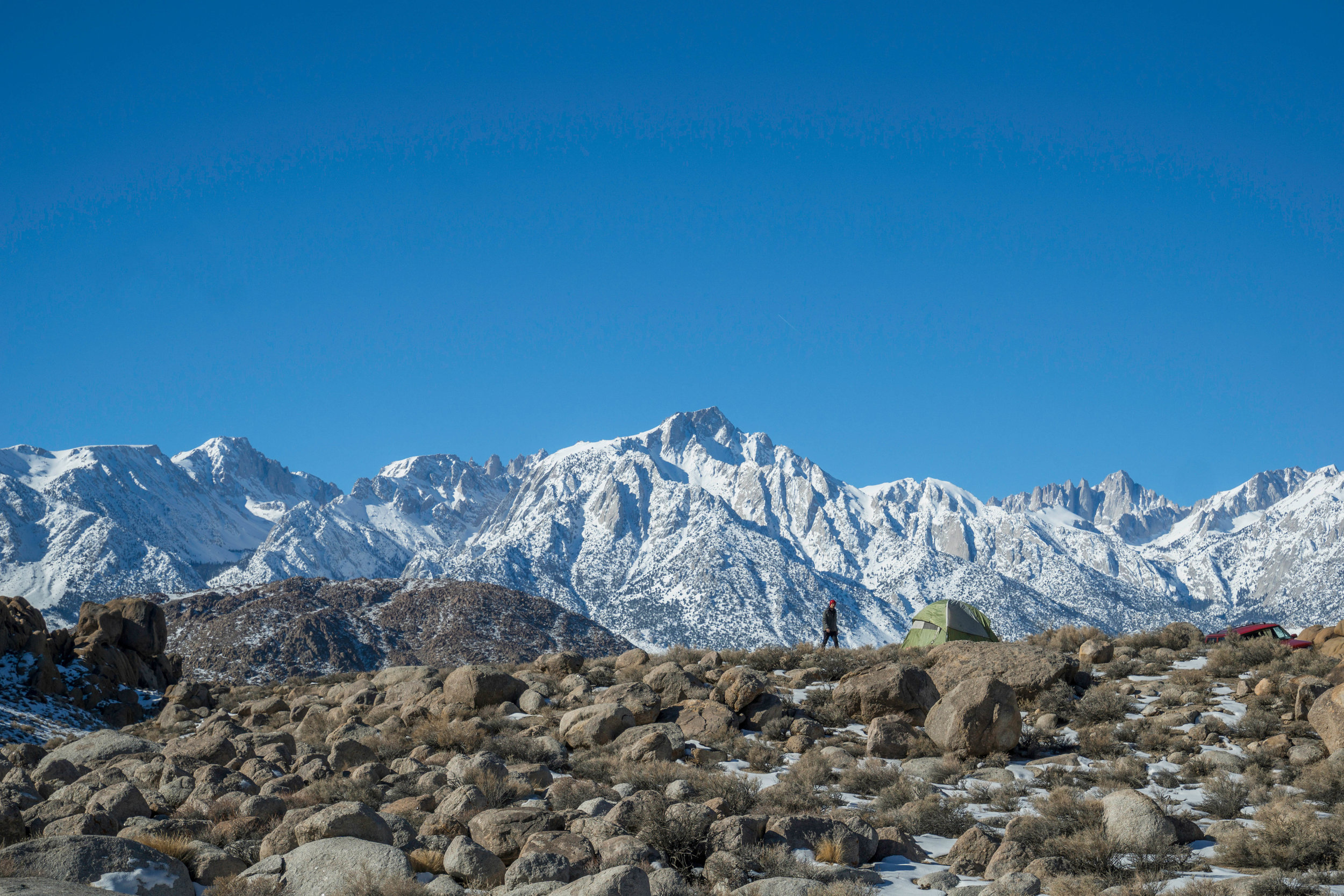 Once the sun rises we see how truly prime our locale is under the shadow of Mt. Whitney. Sometimes the best sites are found under the oddest of circumstances.