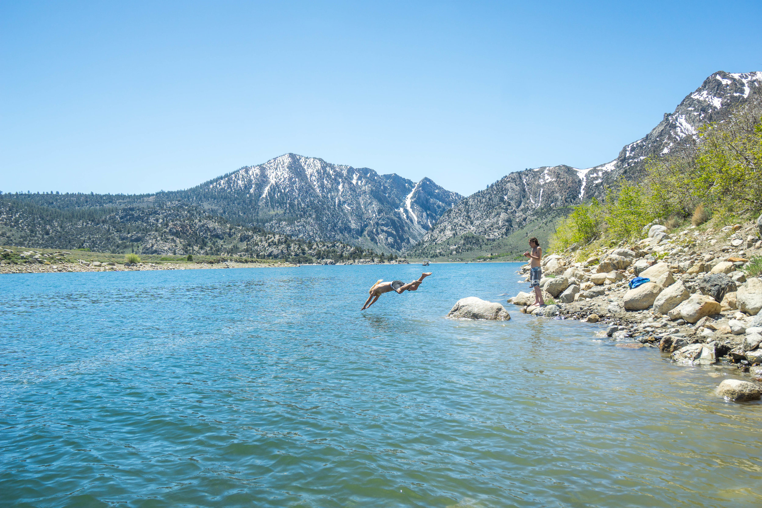 While the day quickly heated up, what looks like a refreshing swim was more of a polar plunge. These snowmelt fed lakes rarely warm much.