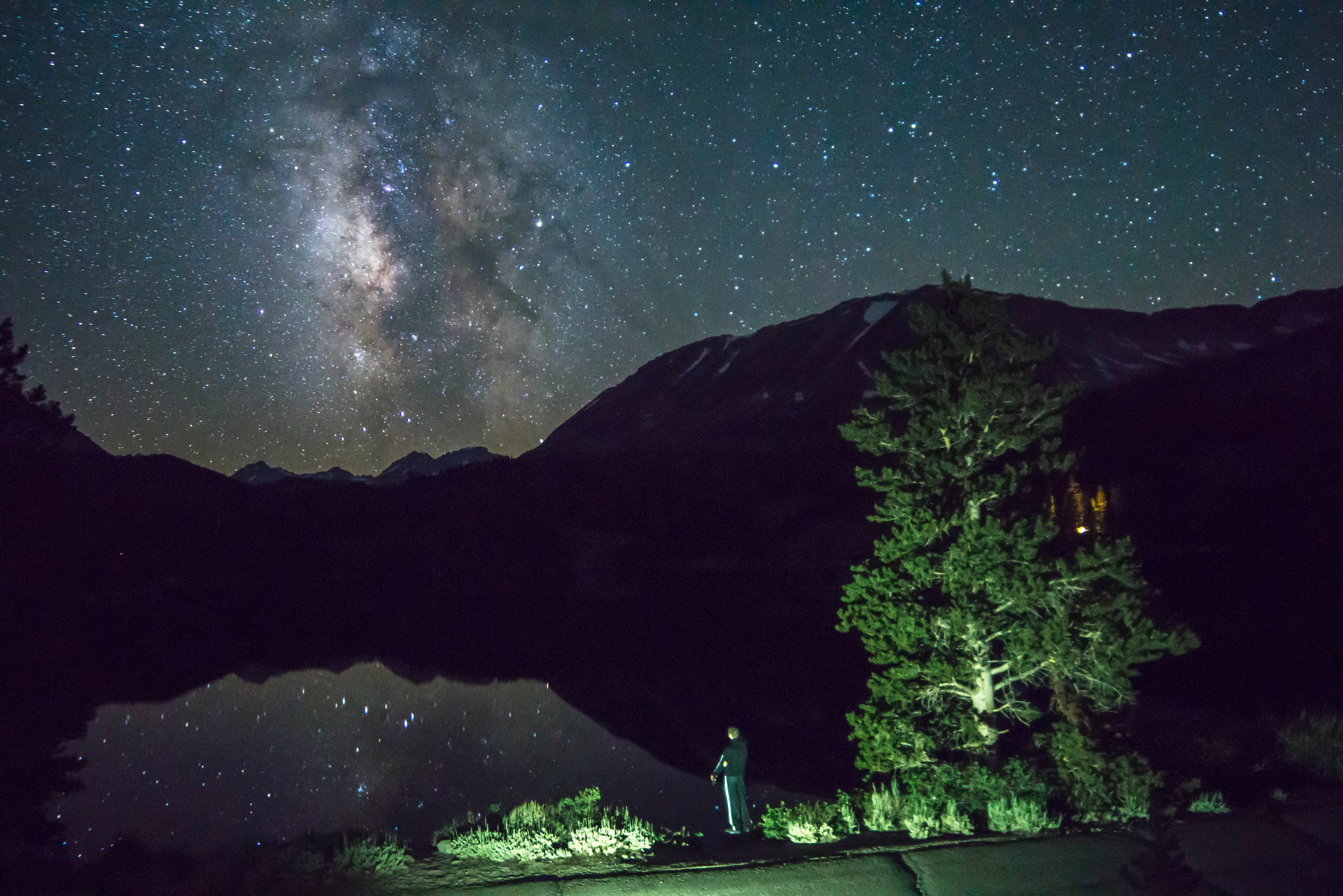 A 6 hour drive brings us beneath a starry sky cut by the galactic center of the Milky Way in the Eastern Sierras just outside of Bishop.