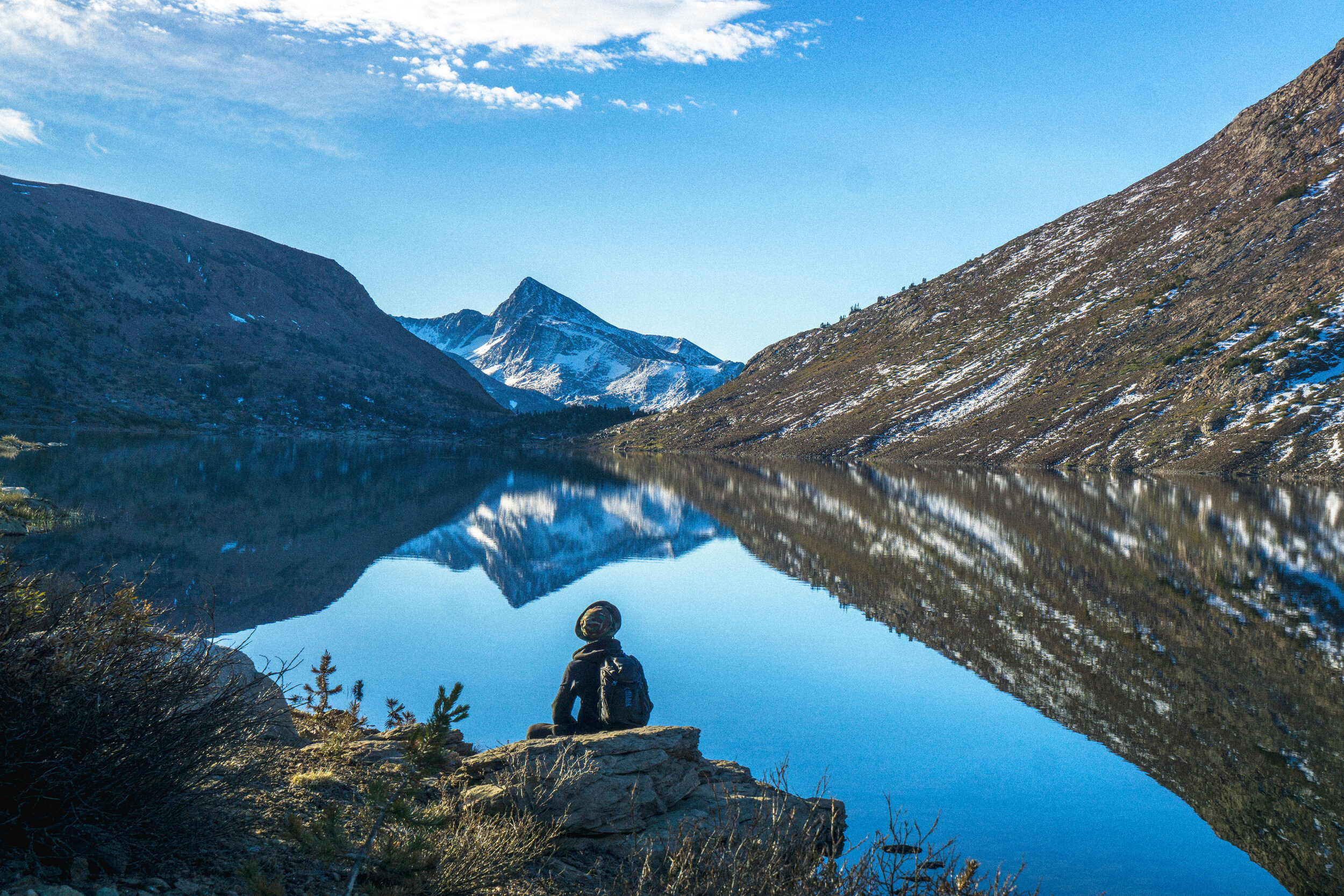 Since the lake was 2 miles long the trail was constantly along the water's edge, gracing us with prime vistas of mountain glory.