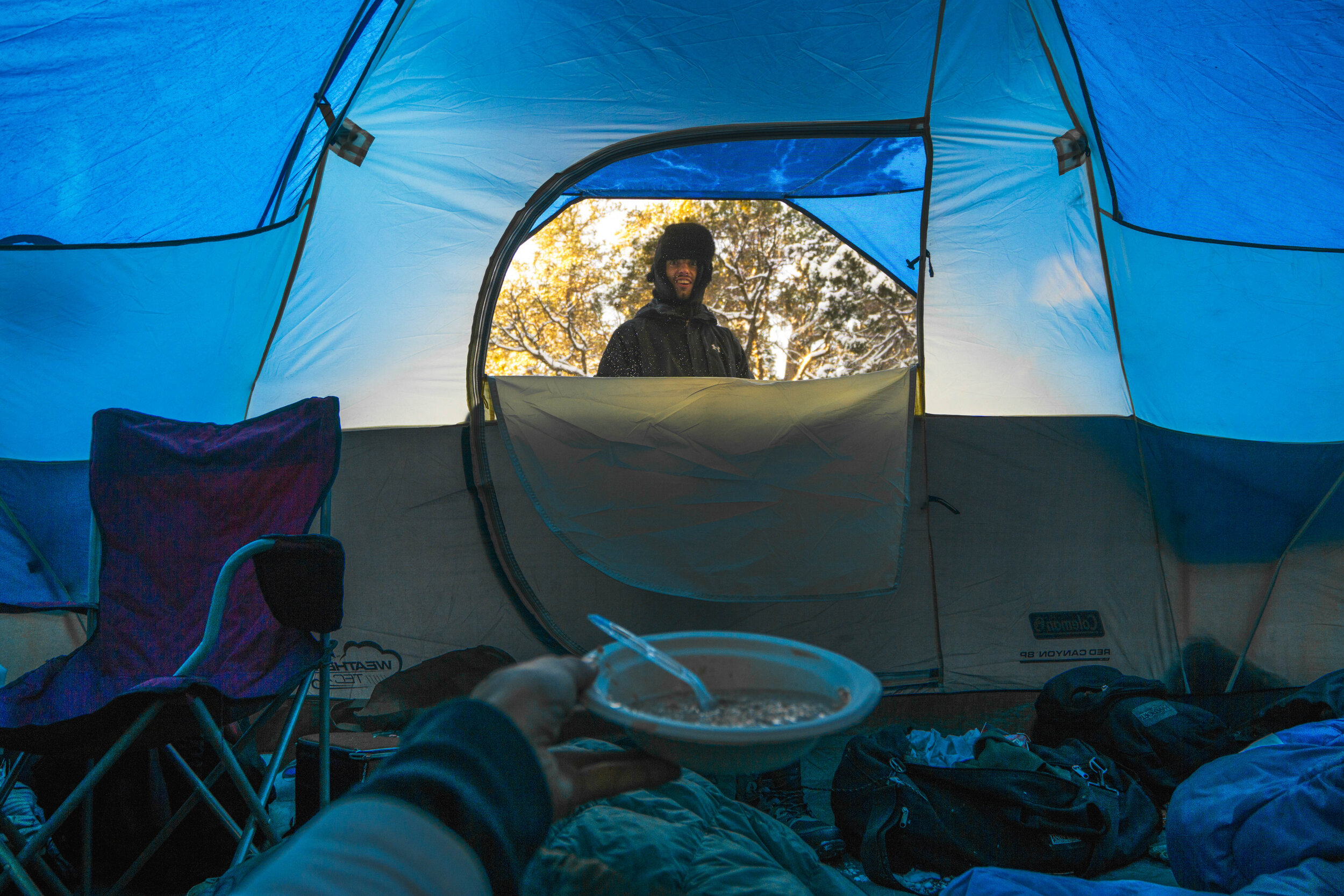 Breakfast in bed! When we woke up it was a brisk 10 degrees!