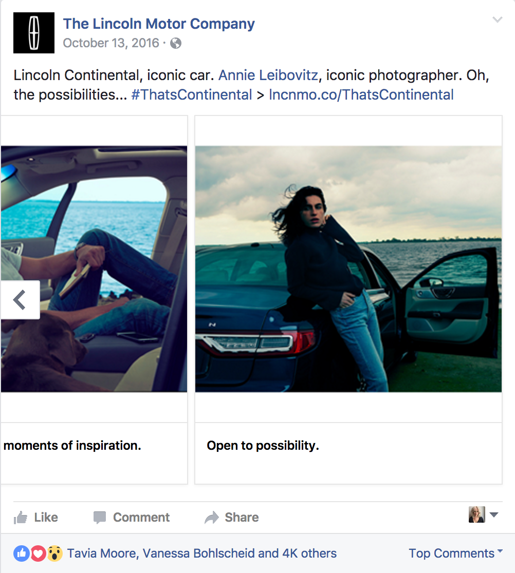 Example of a Facebook carousel unit used to target general Luxury and Lincoln audiences.