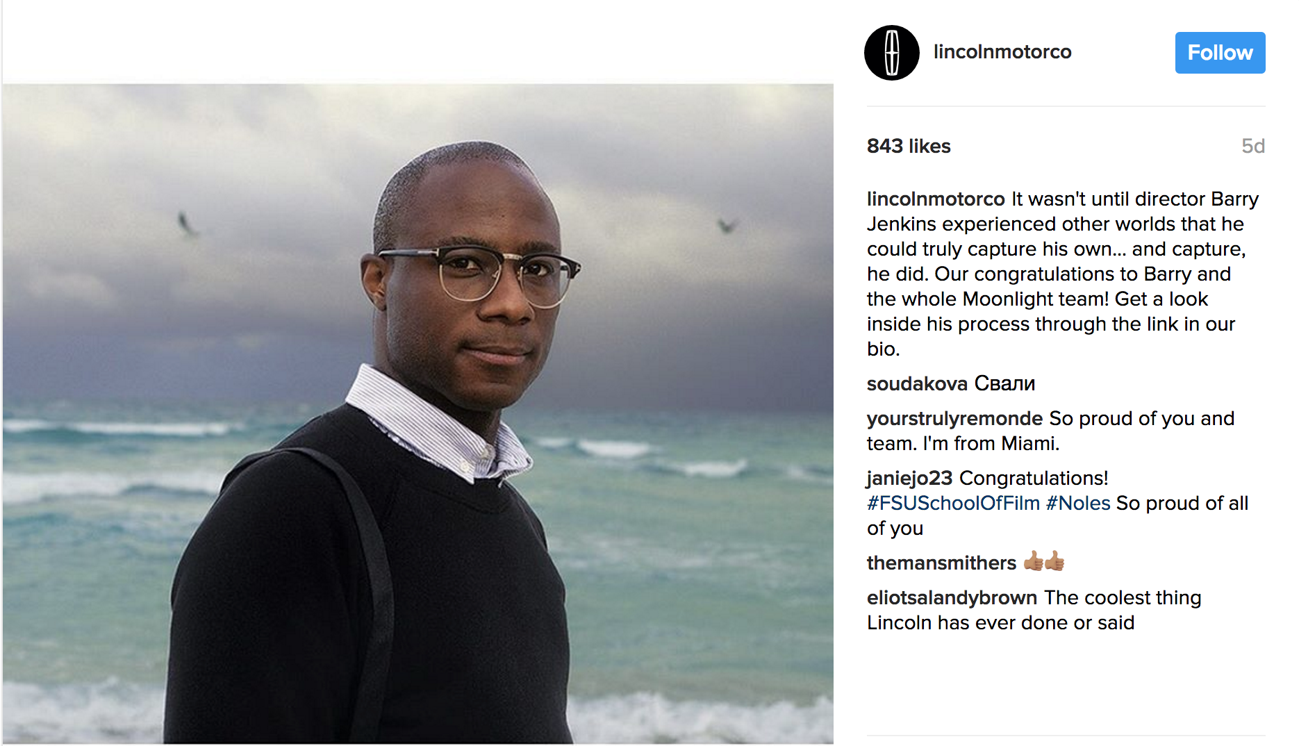 Client Instagram post targeting film fans surrounding Oscars conversation.