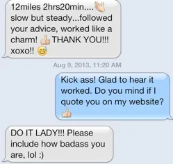 A few brief texts with a former client. Nevermind the emoticons and grammatical errors.