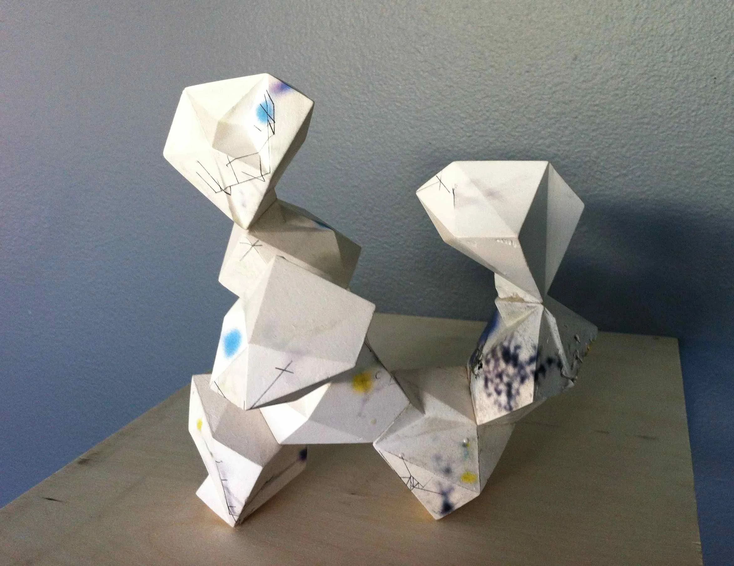 Cast porcelain, ceramic decals, 3D printed forms and connectors. 12 x 18 x 10 , 2016