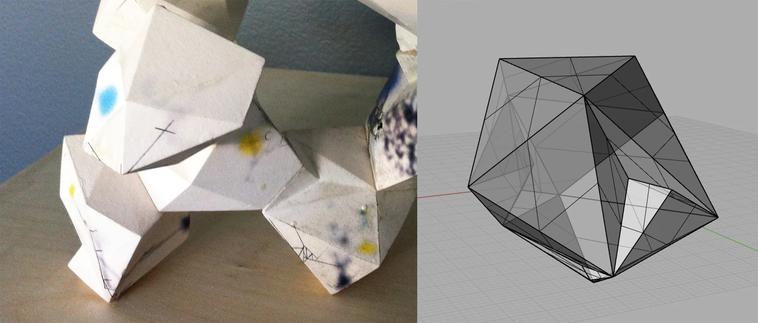 Cast porcelain, ceramic decals, 3D printed forms and connectors. 12 x 18 x 10, 2016 / Digital Model