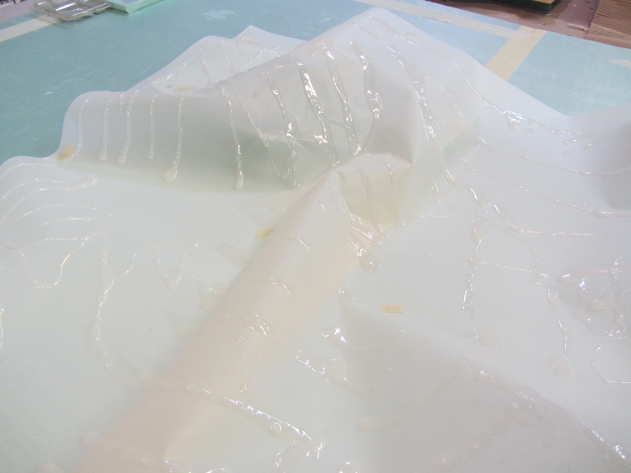 Crumpled acetate, reinforced with epoxy and foam.