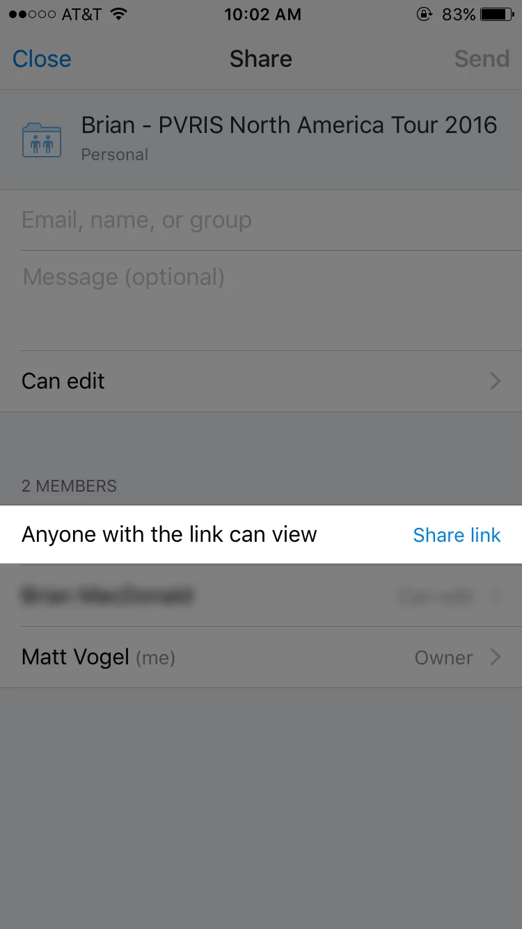 Click the blue "Share link" button on this page.